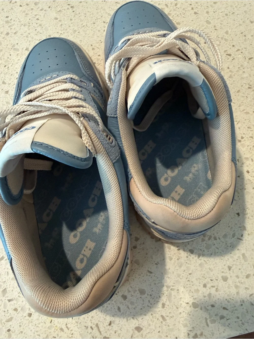 Coach Blue Leather Sneakers with Cream Accents